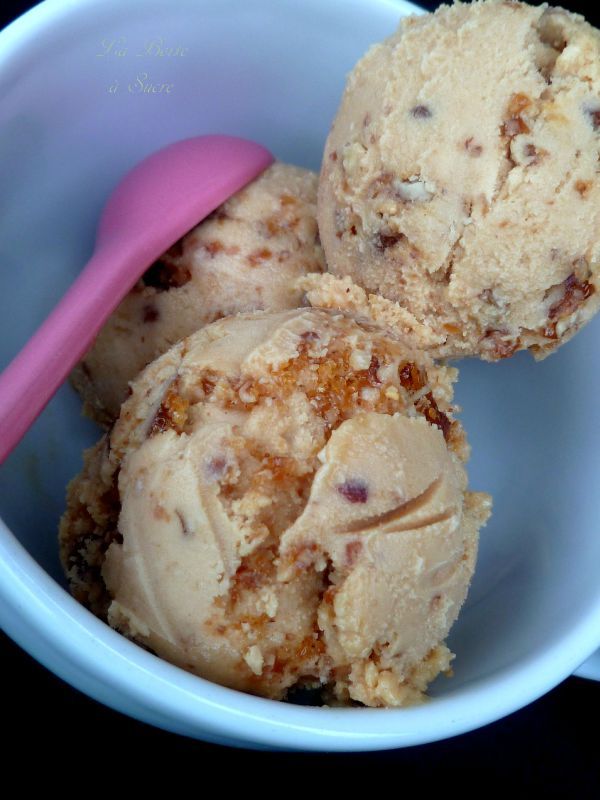 Glace beurre de cacahuètes/vanille et éclats de pralin aux noix