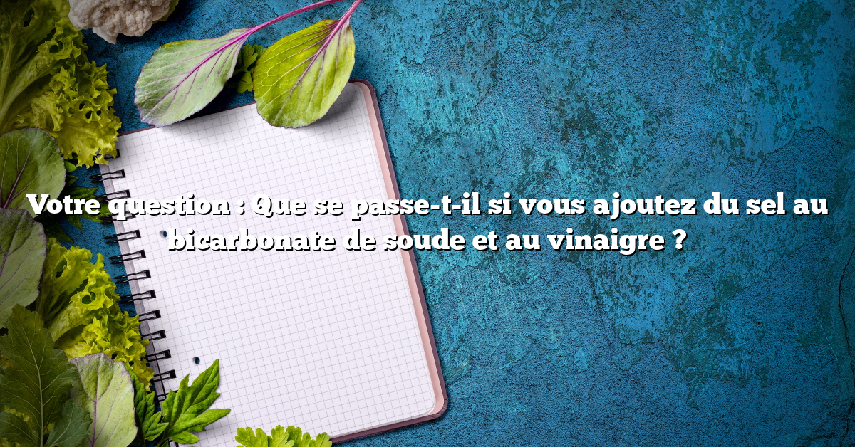 Votre question : Que se passe-t-il si vous ajoutez du sel au bicarbonate de soude et au vinaigre ? Votre question : Que se passe-t-il si vous ajoutez du sel au bicarbonate de soude et au vinaigre ?